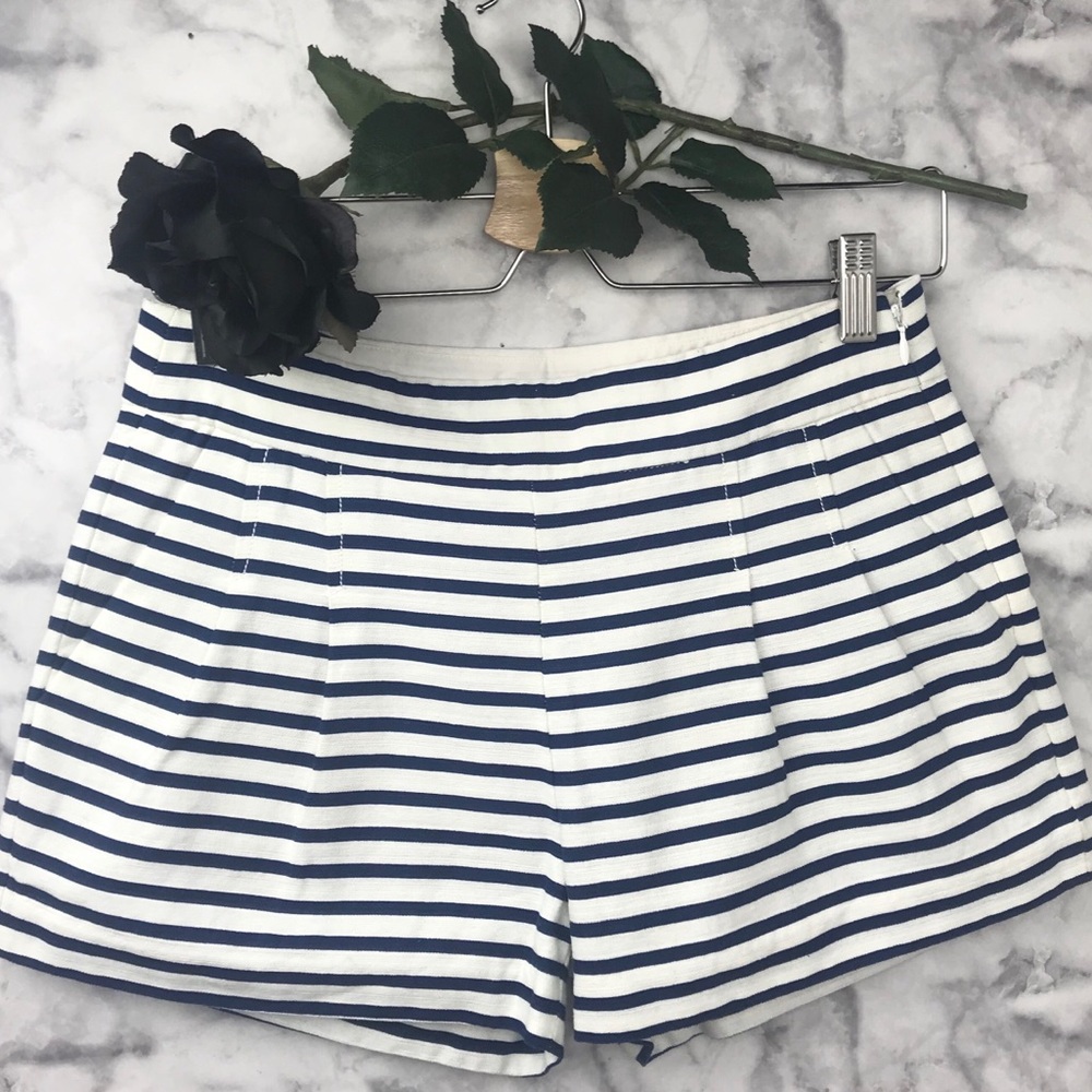 J Crew Factory High Waisted Pleated Striped Shorts